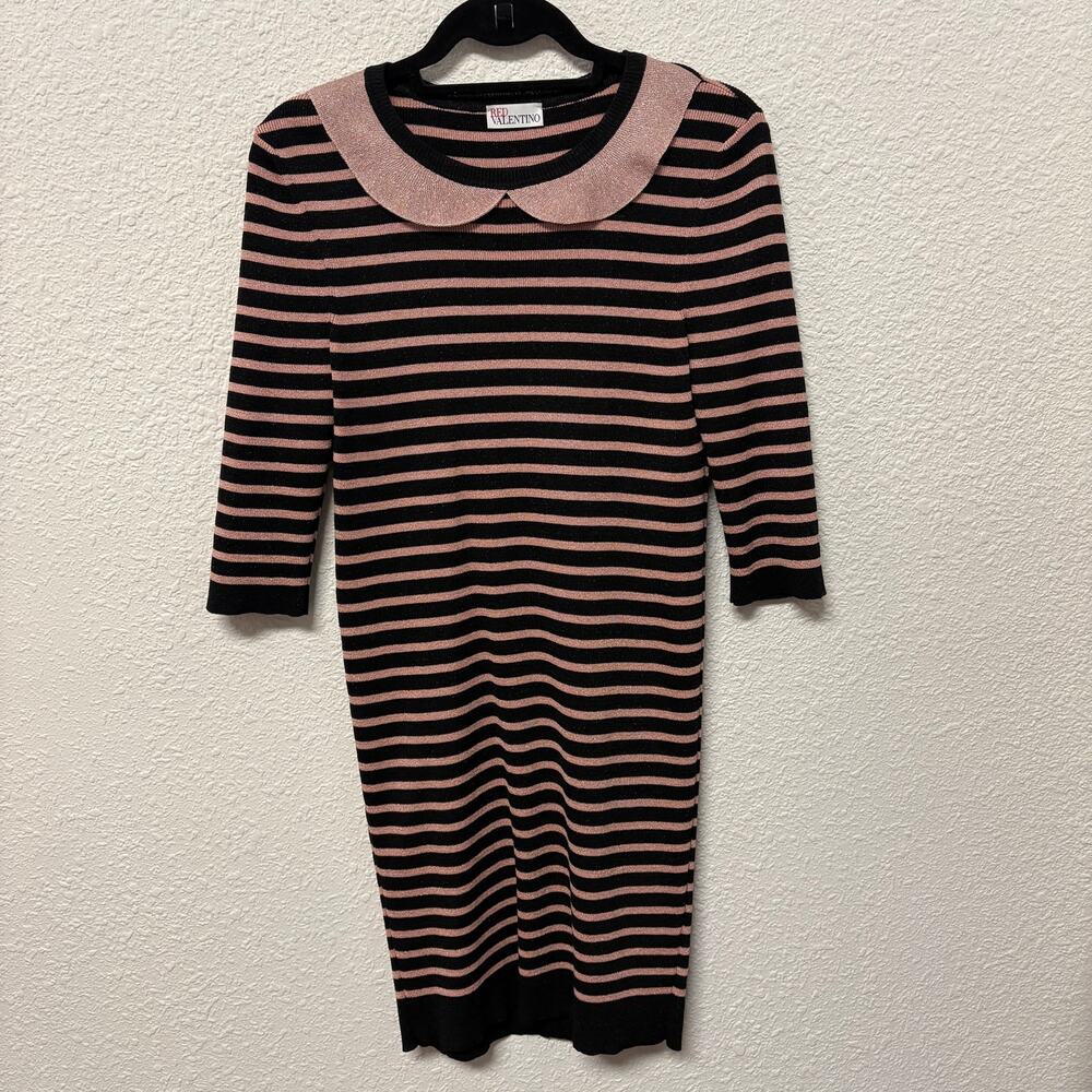 Valentino Striped Knit Sweater Dress Pink Black Sz XS